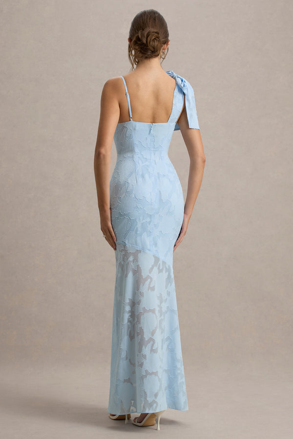 Club L Chyna Light Blue Cowl-Neck Maxi Dress With Bow Strap