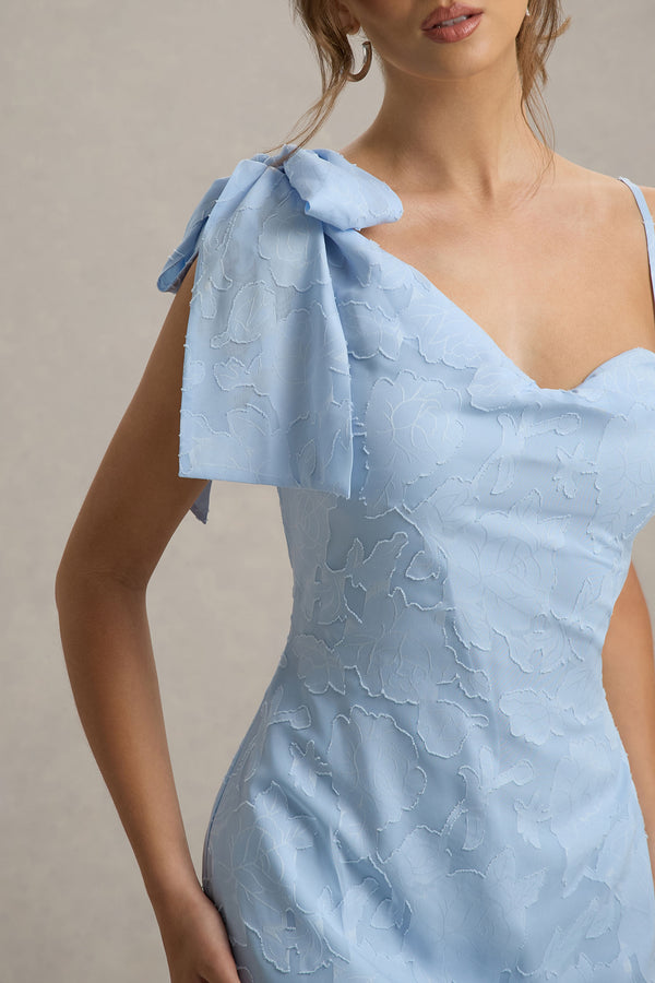 Club L Chyna Light Blue Cowl-Neck Maxi Dress With Bow Strap
