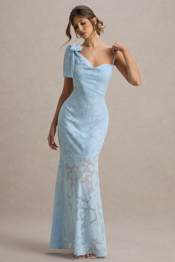 club l Chyna Light Blue Cowl-Neck Maxi Dress With Bow Strap