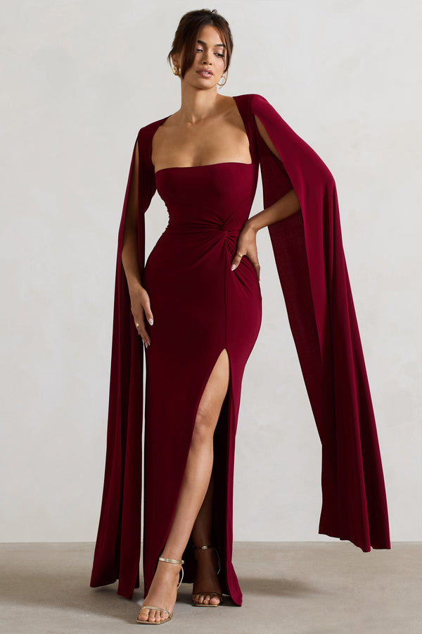 club l Claretta Berry Square Neck Twisted Maxi Dress With Cape Sleeves