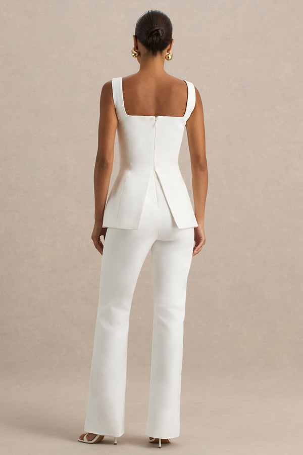 Club L Aceline White Square-Neck Tailored Jumpsuit