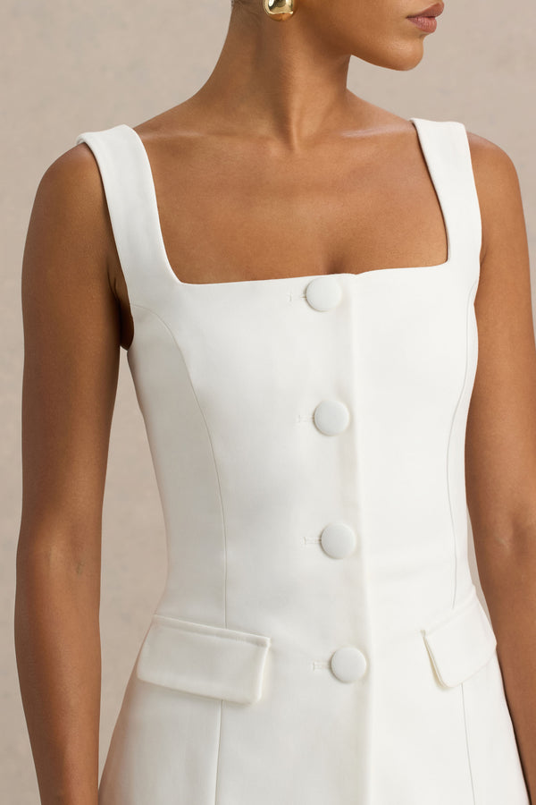 Club L Aceline White Square-Neck Tailored Jumpsuit