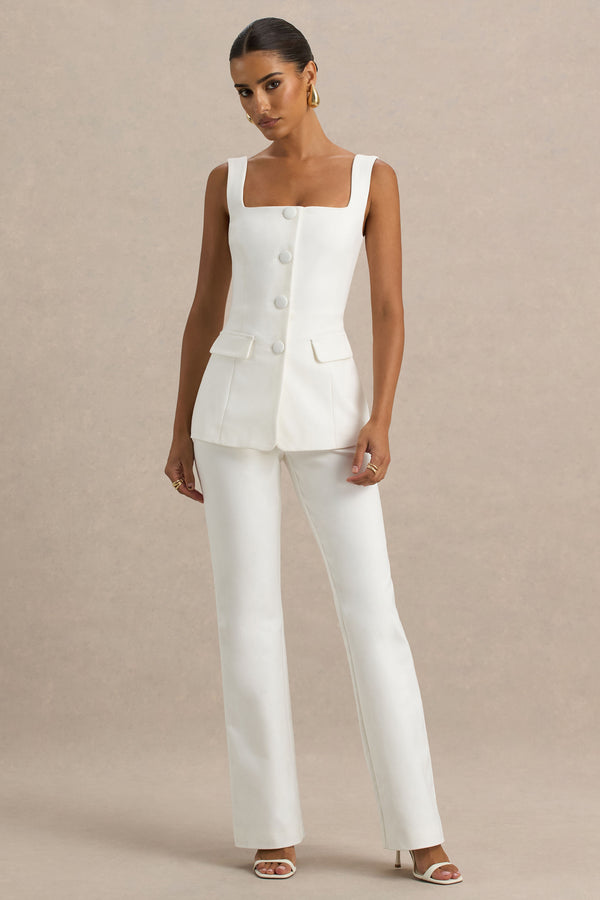 club l Aceline White Square-Neck Tailored Jumpsuit