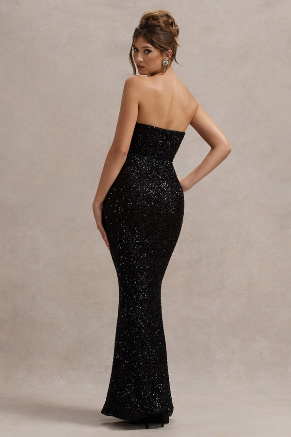 Club L Adalee Black Sequin Strapless Maxi Dress