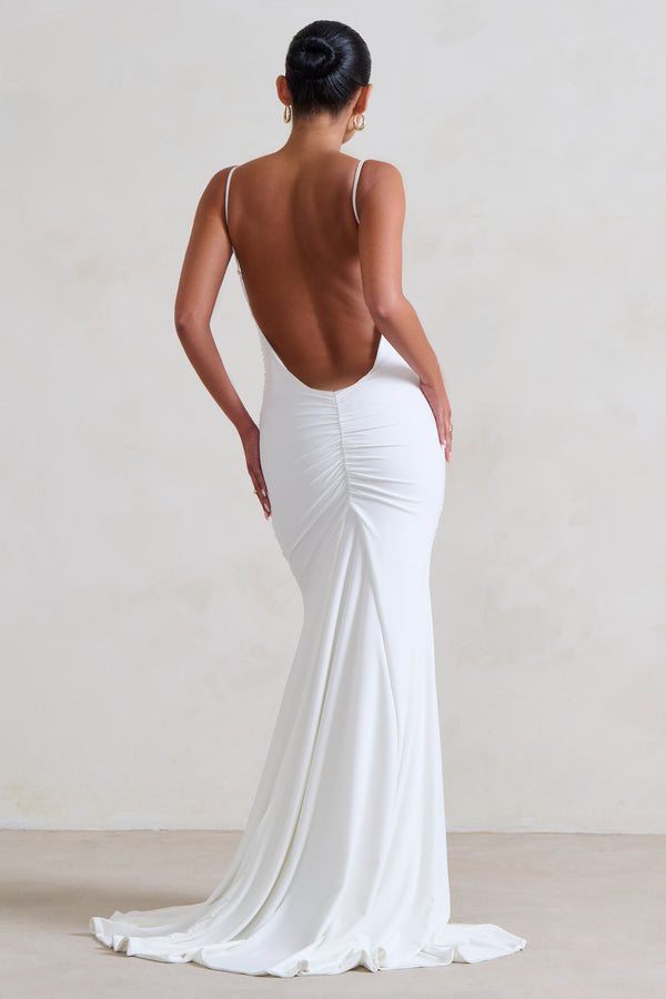 club l Adele White Ruched Fishtail Cami Maxi Dress