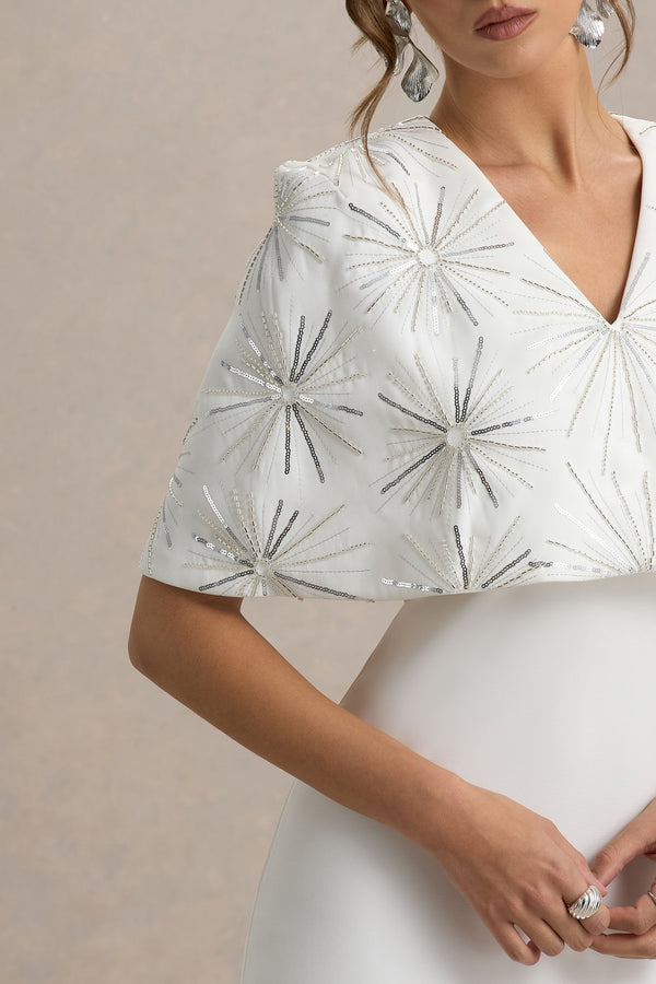 Club L Agnella White Embellished V-Neck Maxi Dress