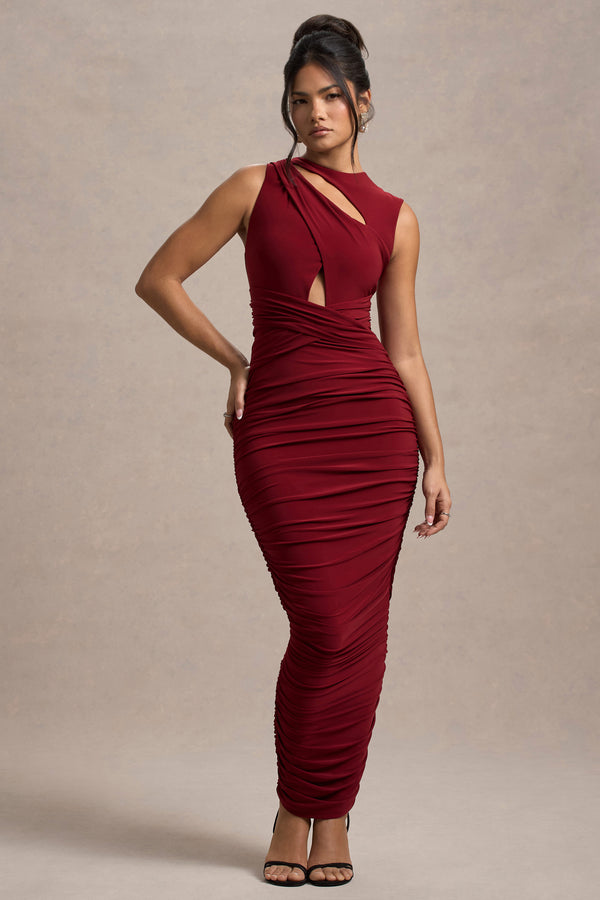 club l Aire Wine Cut-Out Ruched Maxi Dress