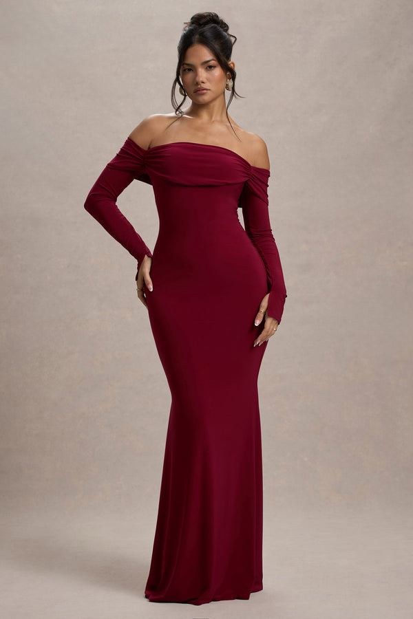 club l Amaia Berry Bardot Long-Sleeve Maxi Dress