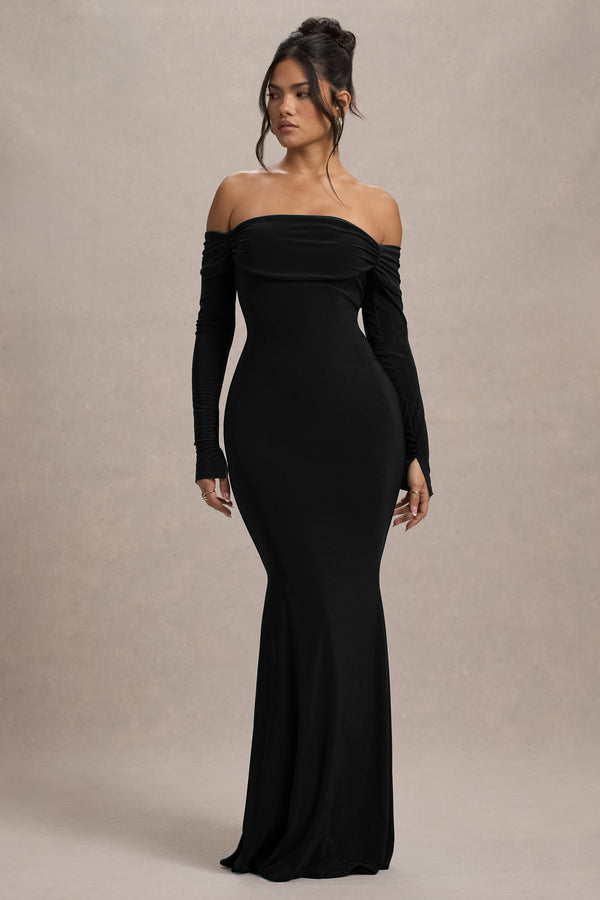 club l Amaia Black Bardot Long-Sleeve Maxi Dress