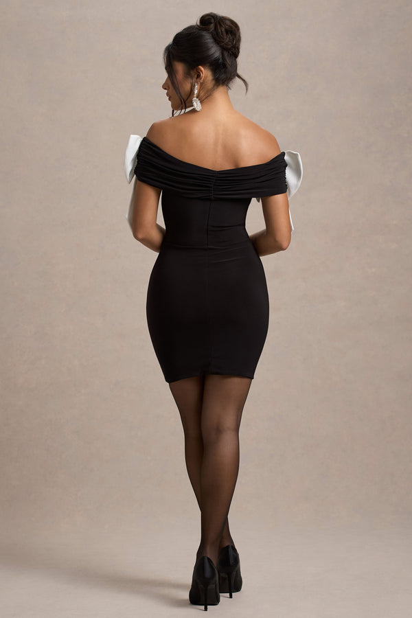 Club L Analeigh Black Bardot Mini Dress With Bows