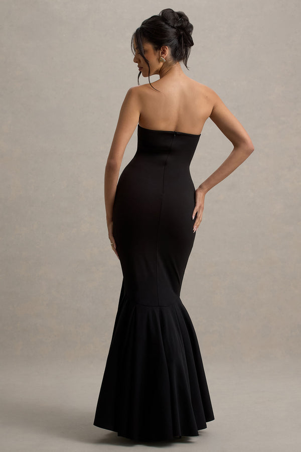 Club L Angela Black Bandeau Fishtail Maxi Dress
