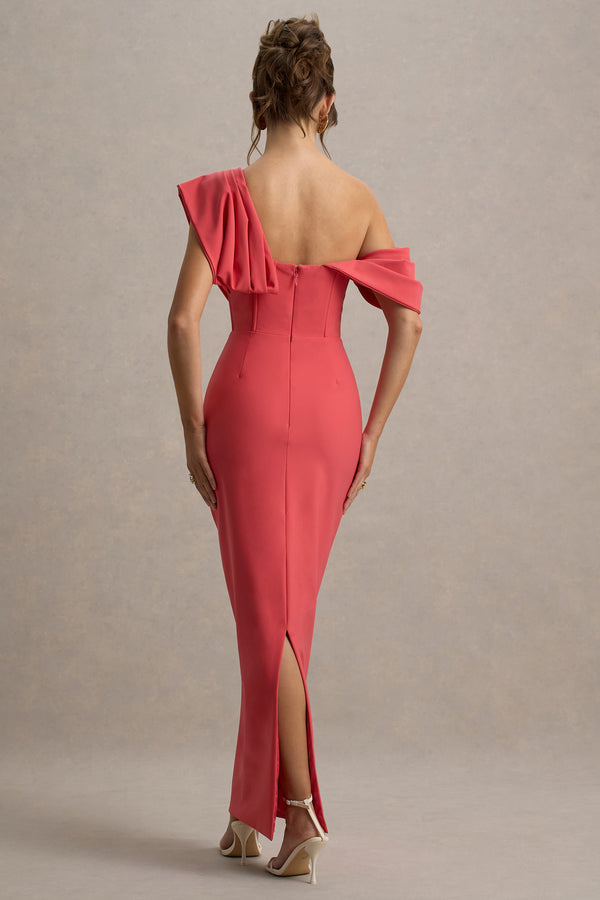 Club L Angelina Pink Draped Shoulder Maxi Dress
