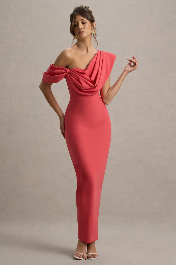 Club L Angelina Pink Draped Shoulder Maxi Dress