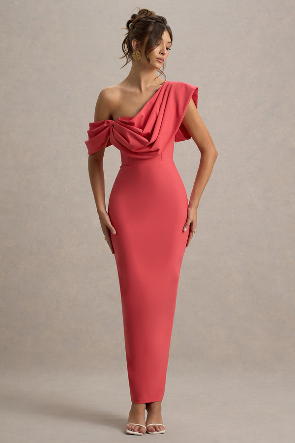 club l Angelina Pink Draped Shoulder Maxi Dress