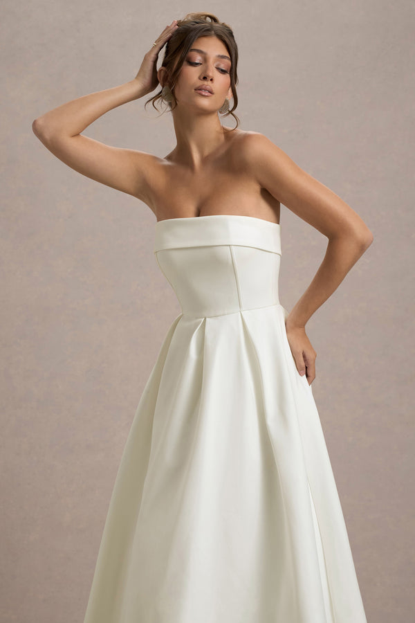 Club L Annalise Ecru Bandeau Skater Midi Dress