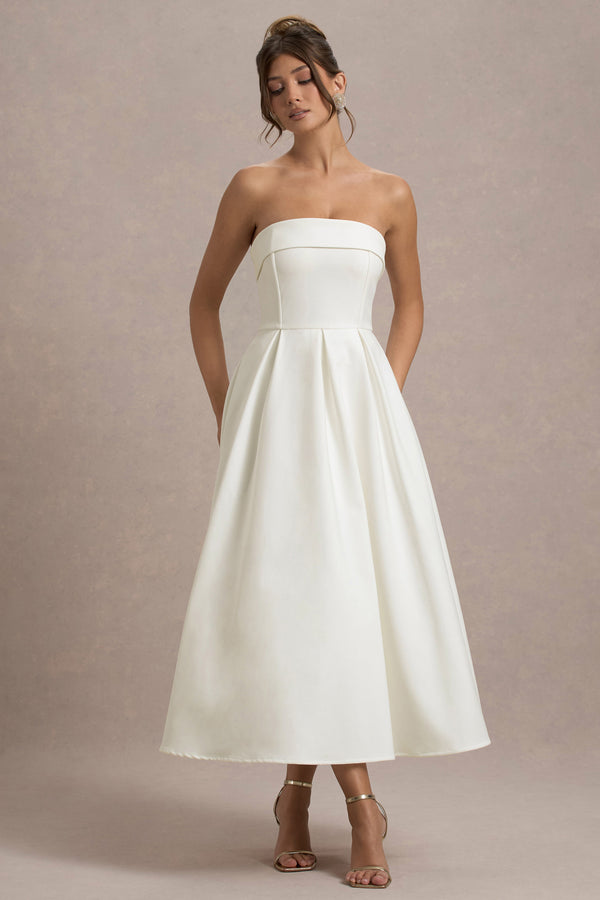 Club L Annalise Ecru Bandeau Skater Midi Dress