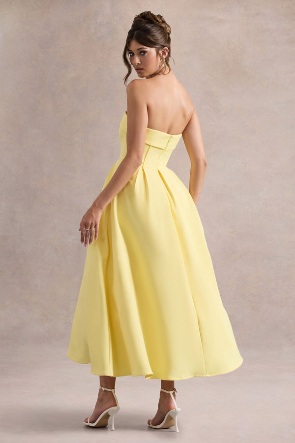 Club L Annalise Lemon Bandeau Skater Midi Dress