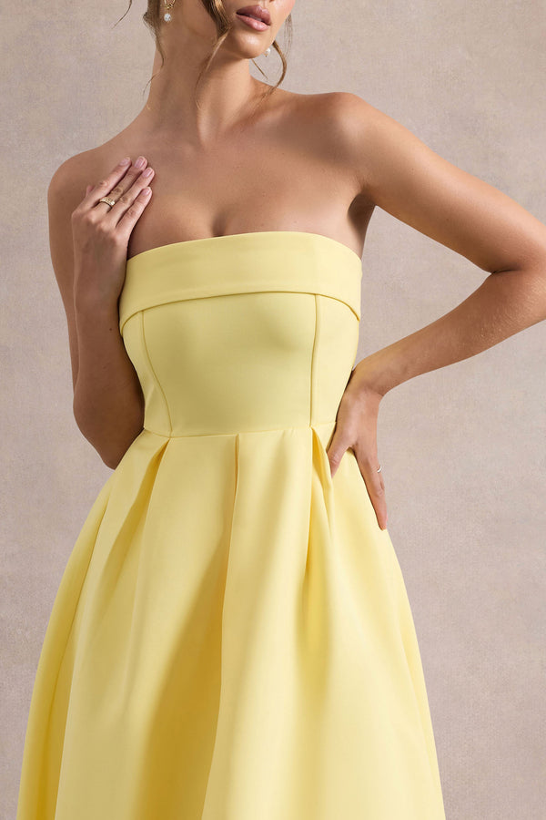 Club L Annalise Lemon Bandeau Skater Midi Dress