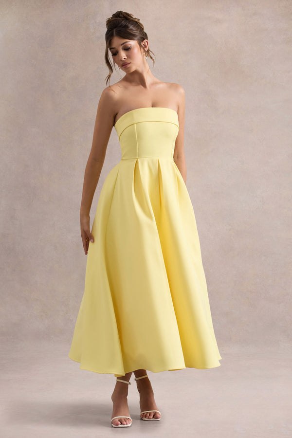 Club L Annalise Lemon Bandeau Skater Midi Dress