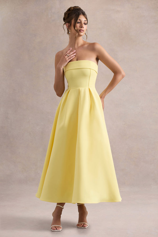 club l Annalise Lemon Bandeau Skater Midi Dress