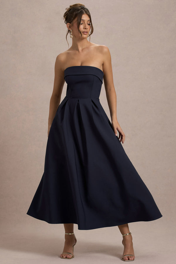Club L Annalise Navy Bandeau Skater Midi Dress