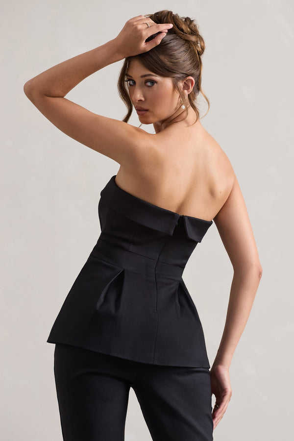 Club L Arrow Black Strapless Tailored Top