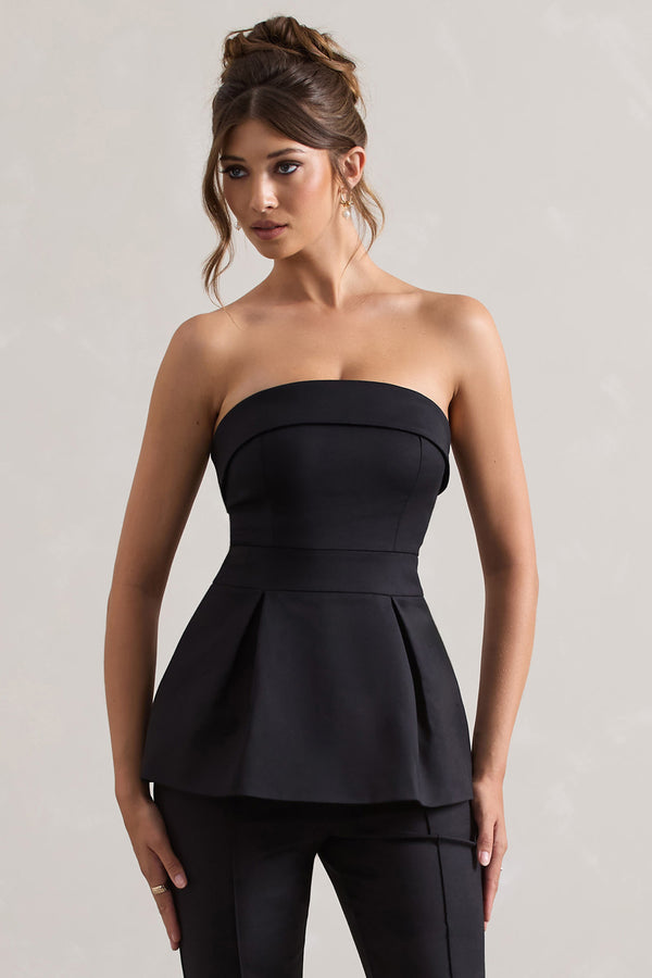 club l Arrow Black Strapless Tailored Top