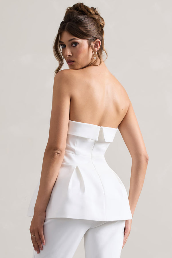 Club L Arrow White Strapless Tailored Top