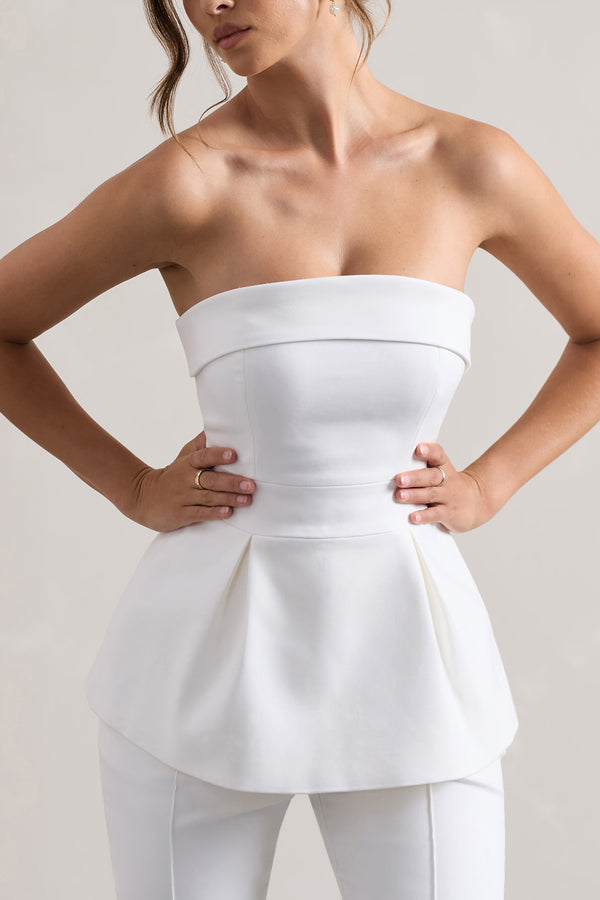 Club L Arrow White Strapless Tailored Top