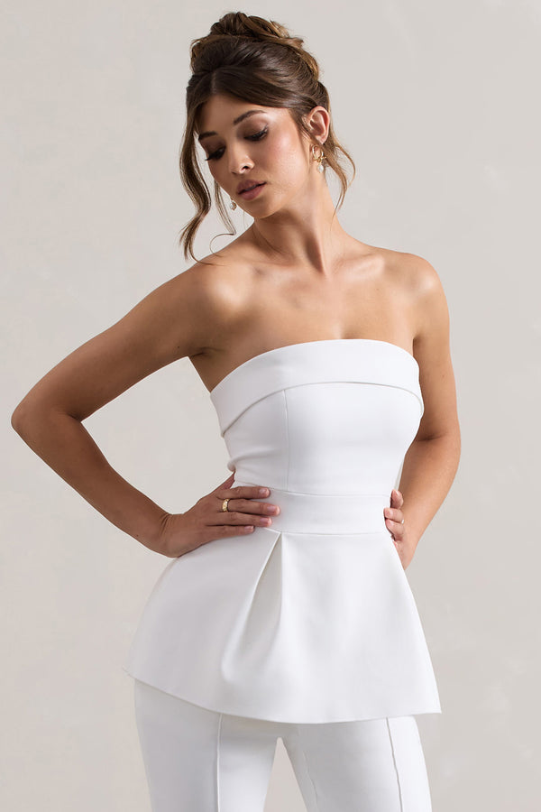 club l Arrow White Strapless Tailored Top