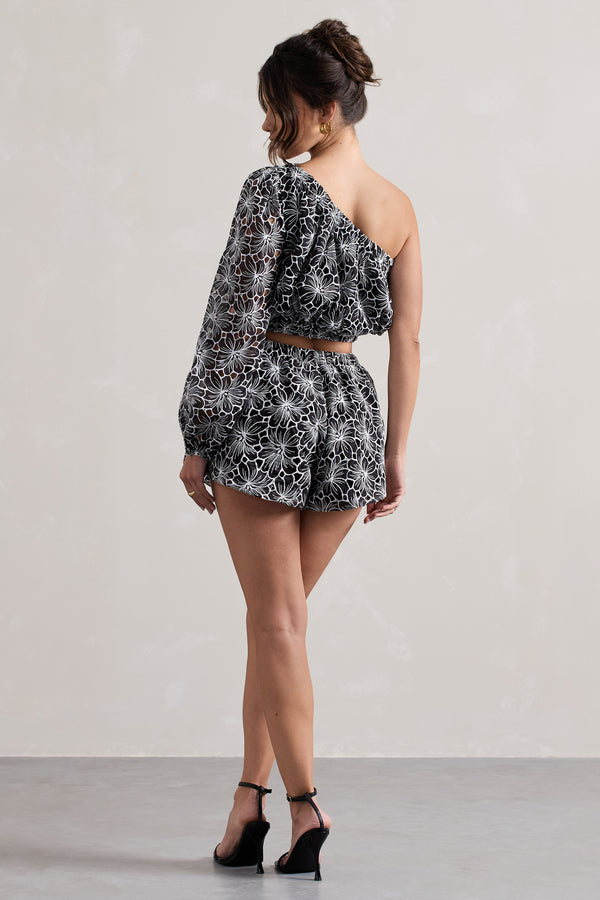 Club L At Last Black Lace Tie Waist Shorts