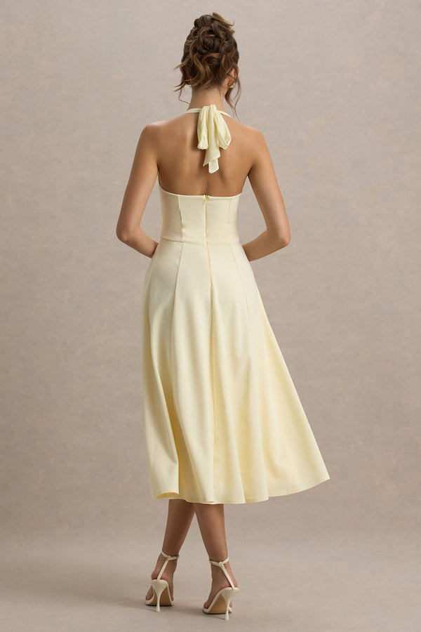 Club L Auburn Pale Lemon Halter-Neck Midi Dress