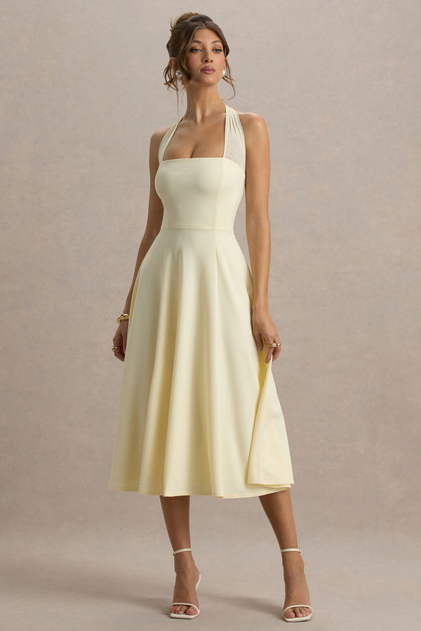 Club L Auburn Pale Lemon Halter-Neck Midi Dress