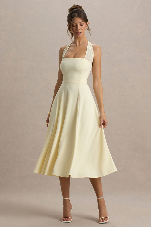 club l Auburn Pale Lemon Halter-Neck Midi Dress