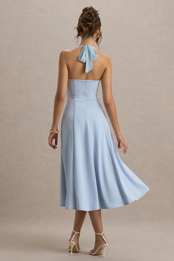 Club L Auburn Powder Blue Halter-Neck Midi Dress