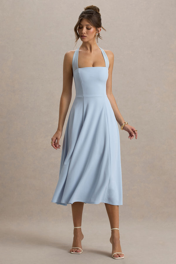 Club L Auburn Powder Blue Halter-Neck Midi Dress