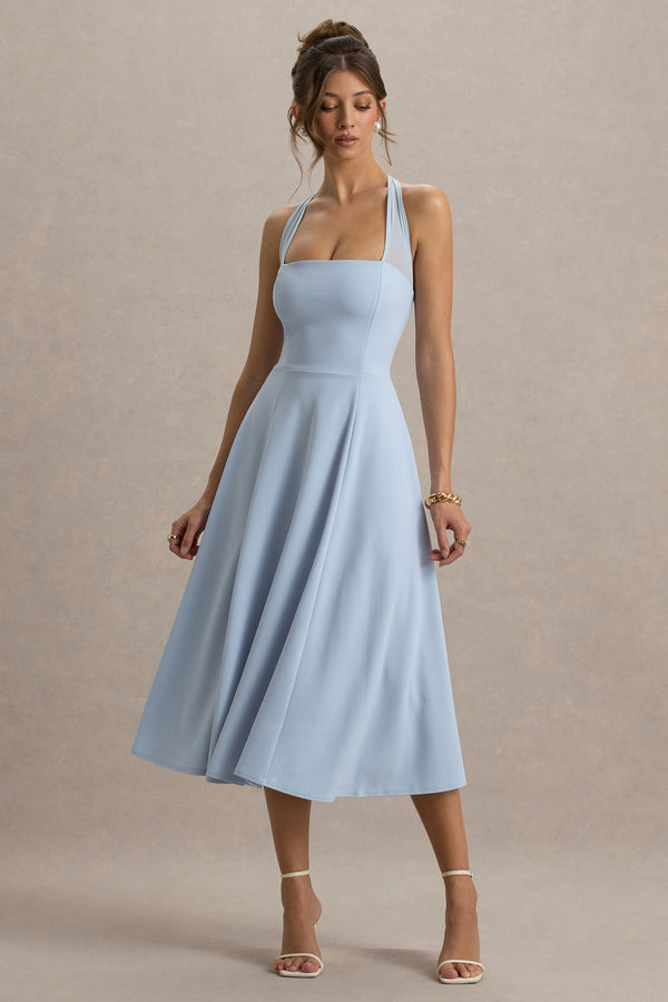 club l Auburn Powder Blue Halter-Neck Midi Dress