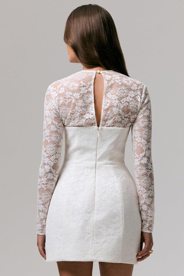 Club L Bijou White Lace Long-Sleeve Mini Dress