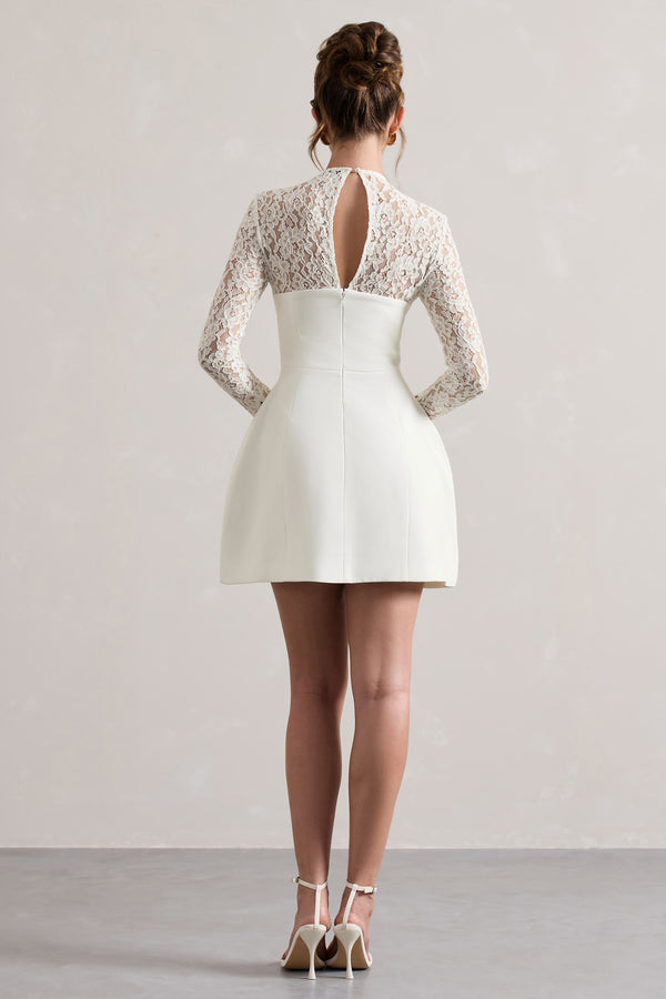 Club L Birdie White Lace Long-Sleeve Mini Dress
