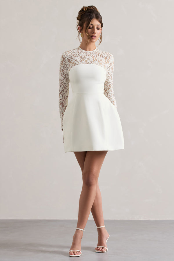 Club L Birdie White Lace Long-Sleeve Mini Dress