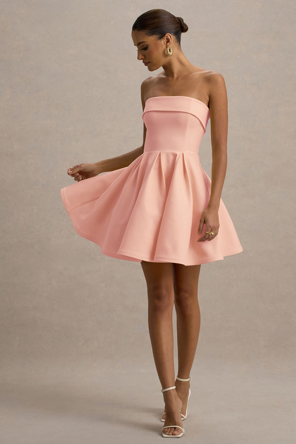 Club L Bruna Light Pink Bandeau Skater Mini Dress