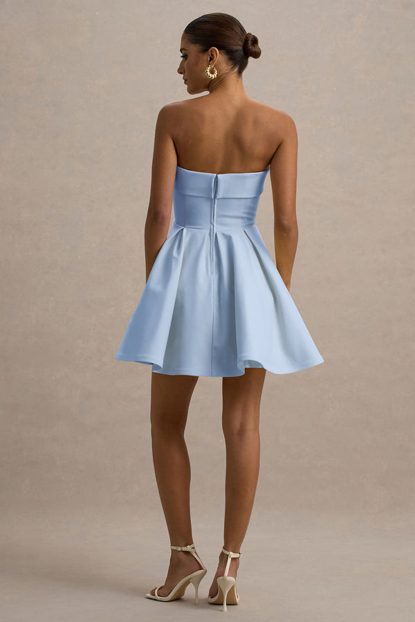 Club L Bruna Powder Blue Bandeau Skater Mini Dress