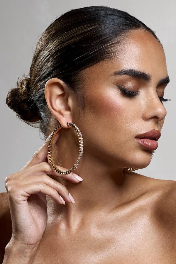 Club L Bryony Gold Diamante Hoop Earrings
