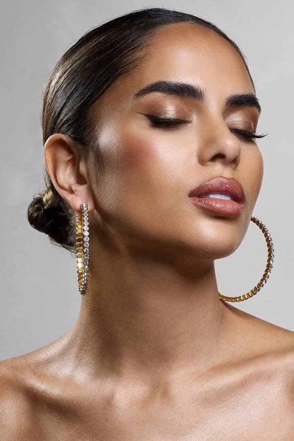 Club L Bryony Gold Diamante Hoop Earrings