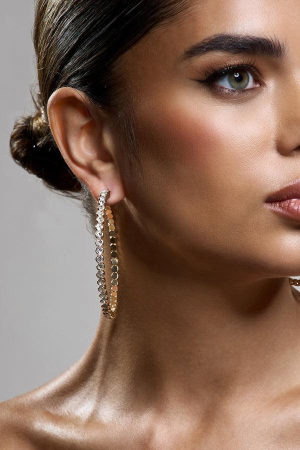 Club L Bryony Gold Diamante Hoop Earrings