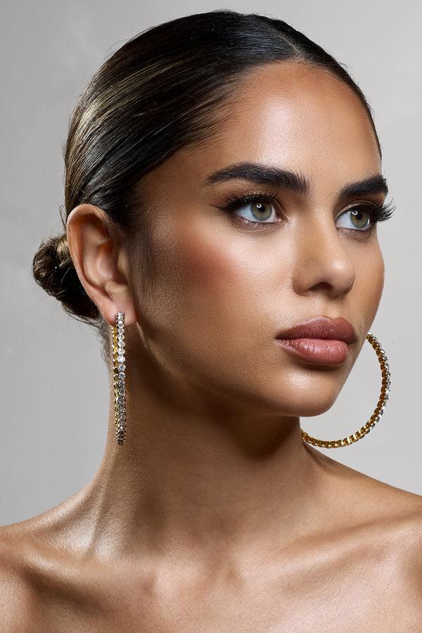 club l Bryony Gold Diamante Hoop Earrings