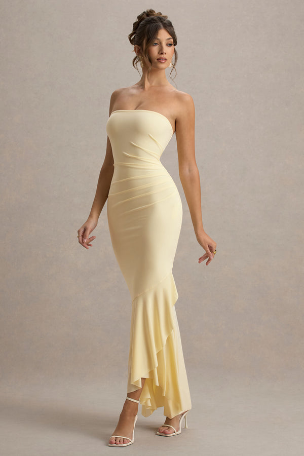 Club L Capria Pale Lemon Bandeau Wrap Maxi Dress