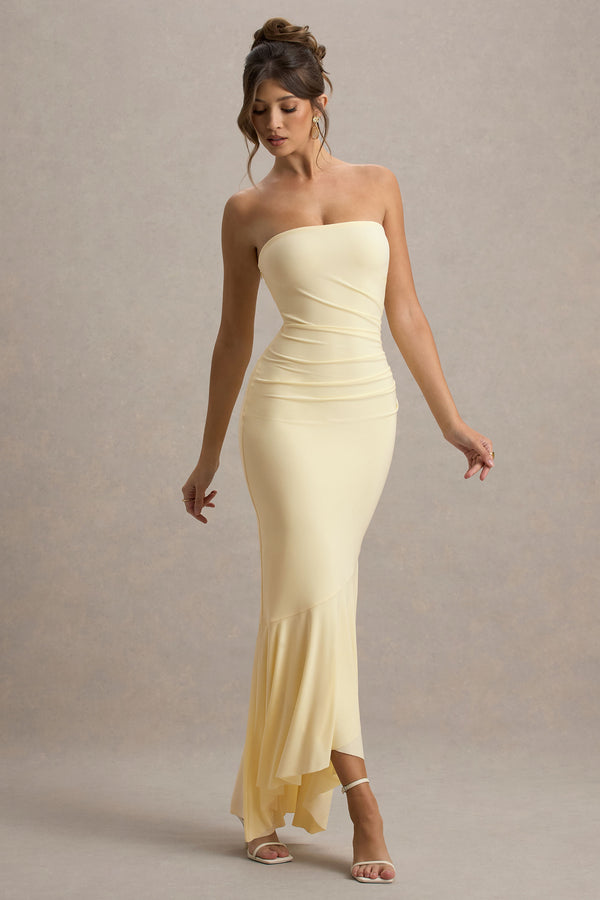 club l Capria Pale Lemon Bandeau Wrap Maxi Dress