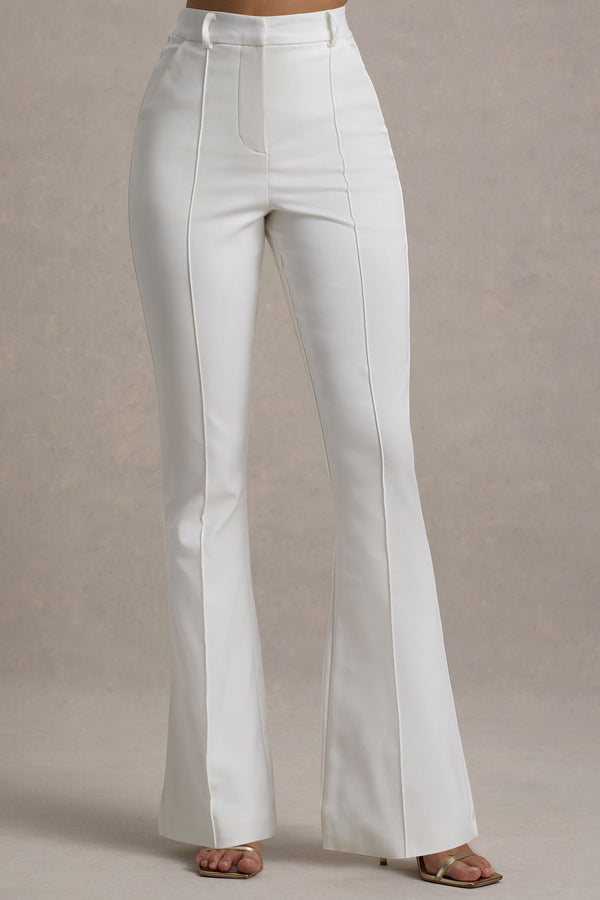Club L Carina White Flared-Leg Tailored Trousers