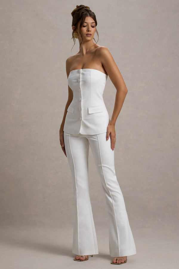 Club L Carina White Flared-Leg Tailored Trousers